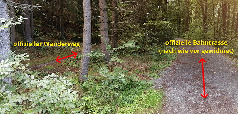 Angebliche Umweltschützer wollen den offiziellen Wanderweg sperren lassen, damit die nach gewidmete Bahntrasse zum Wanderweg wird.